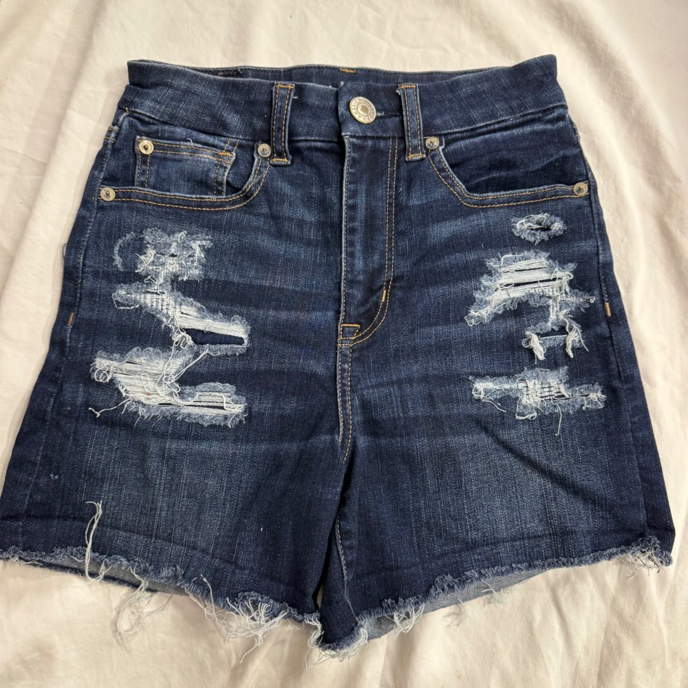 American Eagle Ne(x)t Level Stretch Distressed High Waisted Denim Shorts Size 0